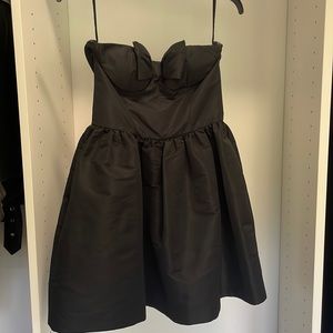 RED VALENTINO BLACK SATIN SWEETHEART SHAPE FLARE MINI DRESS